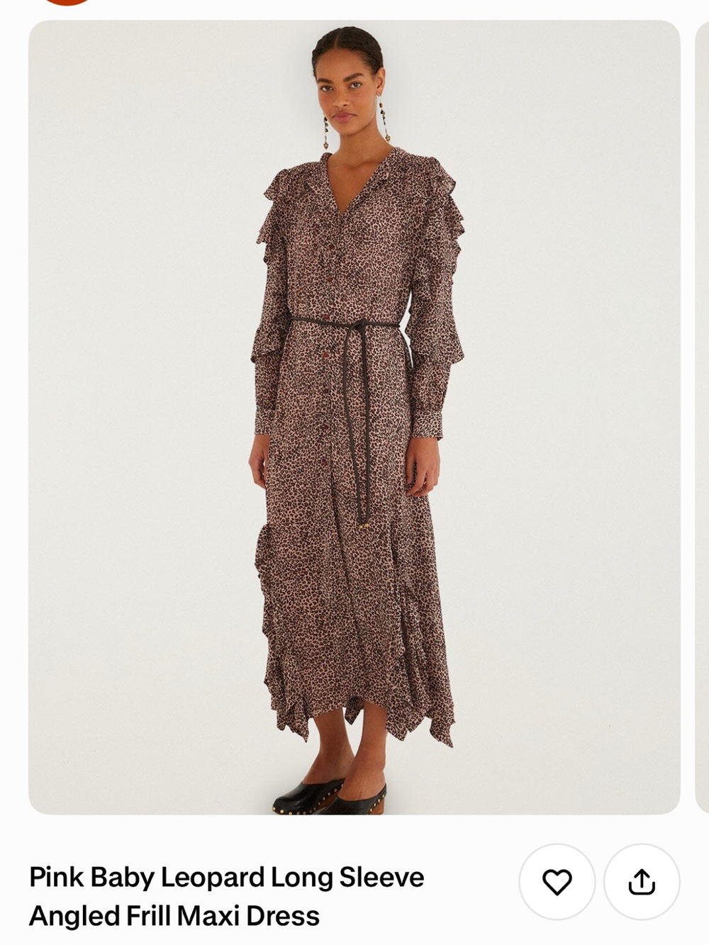 Farm Rio Pink Baby Leopard Long Sleeve Angled Frill Maxi Dress